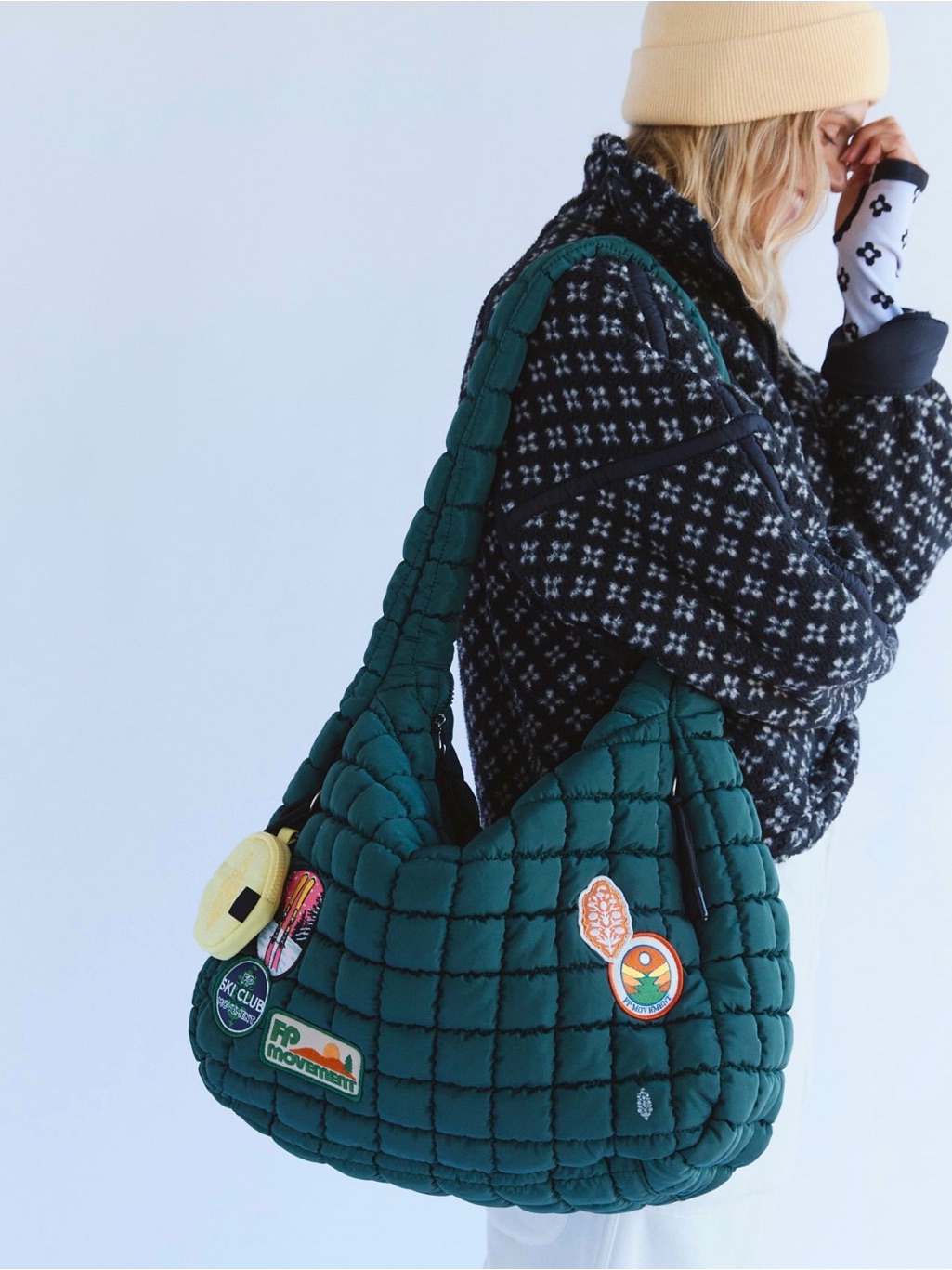 Free People Quilted Teal Shoulder Bag With Pins